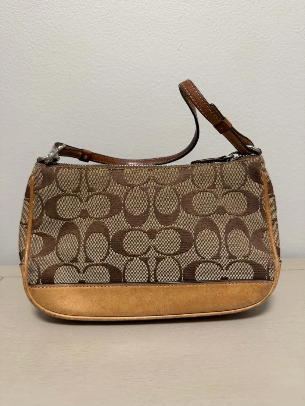 Vintage COACH Signature Canvas Demi Pouch Bag 6094 Brown Tan w/ Dust Bag